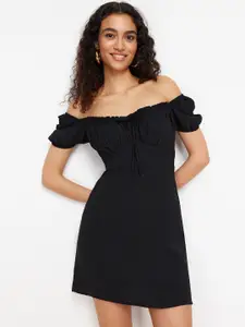 Trendyol Black Off-Shoulder Puff Sleeve A-Line Mini Dress