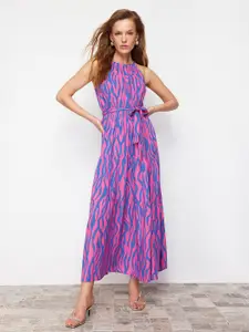 Trendyol Printed Sleeveless Belted Maxi Dress