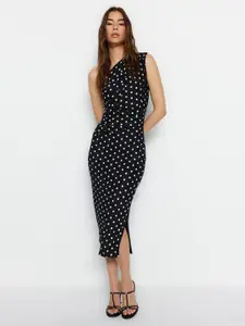 Trendyol Polka Dot Printed One Shoulder Sheath Midi Dress