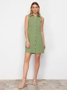 Trendyol Green Shirt Collar Cotton Shirt Dress