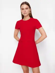 Trendyol Solid Round Neck Short Sleeves Fit & Flare Dress