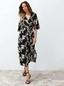 Trendyol Floral Printed V-Neck Wrap Midi Dress