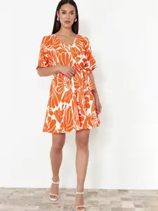 Trendyol Printed V Neck Fit & Flare Dress