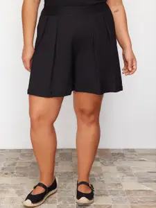 Trendyol Women Textured Self Design Mid-Rise Pleated Shorts