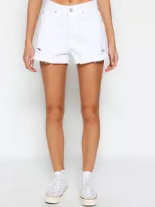 Trendyol Women Mid Rise Pure Cotton Denim Shorts