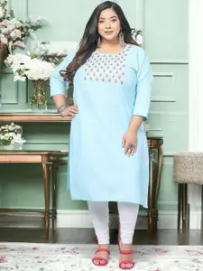 Jevi Prints Plus Size Yoke Design Thread Work Artwork Cotton Kurta