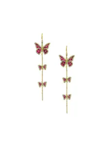 Unniyarcha 92.5 Silver Gold-Plated Stones Studded Butterfly Shaped Drop Earrings