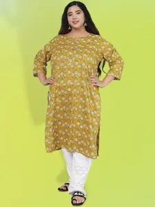 Jevi Prints Plus Size Floral Printed Gotta Patti Cotton Straight Kurta