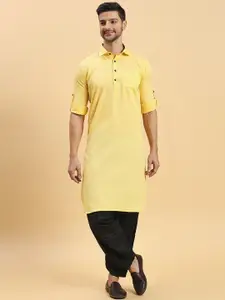 RAJUBHAI HARGOVINDAS Shirt Collar Roll-Up Sleeves Pathani Kurta