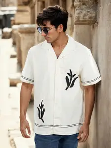 Celio Classic Boxy Fit Embroidered Lapel Collar Cotton Casual Shirt