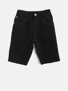 Palm Tree Boys Black Solid Regular Fit Denim Shorts