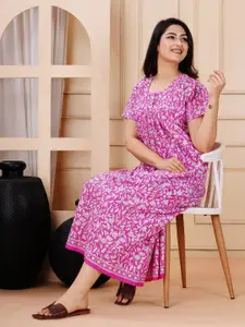 MAYA PRINT Floral Printed Pure Cotton Maxi Nightdress