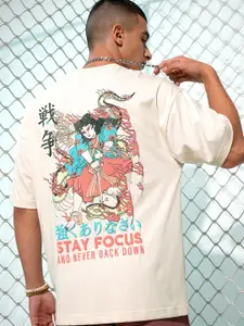 HIGHLANDER Graphic Printed Drop-Shoulder Sleeves Cotton Oversized T-shirt