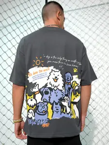 HIGHLANDER Graphic Printed Drop-Shoulder Sleeves Cotton Oversized T-shirt