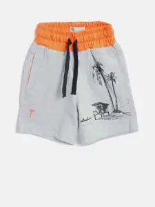 Palm Tree Boys Grey Melange Printed Regular Fit Shorts