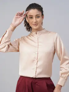 FITHUB Mandarin Collar Satin Formal Shirt