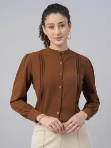 FITHUB Pleated Mandarin Collar Cotton Formal Shirt