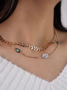 SWASHAA Ira Rose Gold-Plated Stainless Steel Cubic Zirconia Studded Evil Eye Necklace