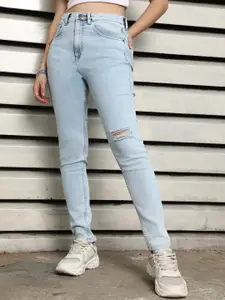 High Star Women Skinny Fit High-Rise Mildly Distressed Light Fade Jeans