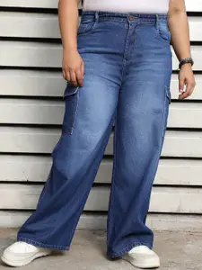 Freeform by High Star Women Plus SIize Wide Leg Light Fade Pure Cotton Cargo Jeans