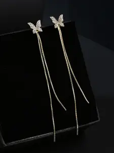 Yellow Chimes Gold-Plated Stone Studded Drop Earrings
