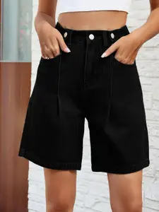 4WRD by Dressberry Women Black Mid-Rise Denim Shorts