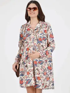 angloindu Floral Printed Shirt Collar Maternity Dress