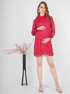 angloindu Cold-Shoulder Georgette Maternity A-Line Dress