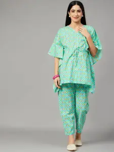 Aaheli Ethinic Motifs Printed V-Neck Maternity Pure Cotton Kaftan Top With Trousers