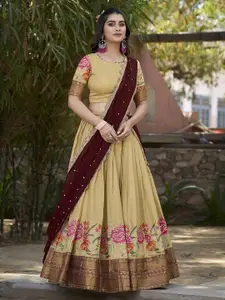 LOOKNBOOK ART Embroidered Thread Work Semi-Stitched Lehenga & Unstitched Blouse With Dupatta