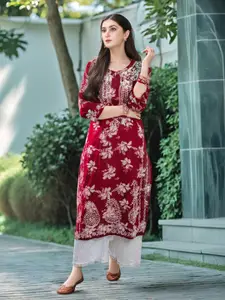 Anni Designer Floral Printed Chikankari A-Line Kurta