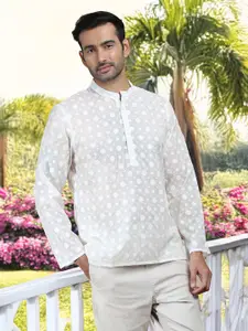 FILORI STUDIO Geometric Woven Design Mandarin Collar Straight Short Kurta