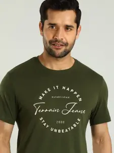 Indian Terrain Men Typography Printed Round Neck Cotton T-shirt