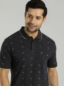 Indian Terrain Conversational Printed Polo Collar Cotton T-shirt