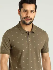Indian Terrain Men Floral Printed Polo Collar Cotton T-shirt