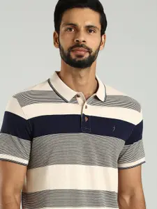 Indian Terrain Men Striped Polo Collar Cotton T-shirt