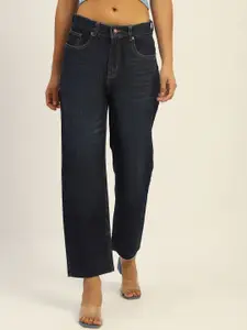 Madame Women Straight Fit Mid-Rise Clean Look Pure Cotton Cropped Jeans