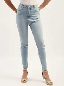Madame Women Super Skinny Fit Mid-Rise Cropped Clean Look Pure Cotton Denim Jeans