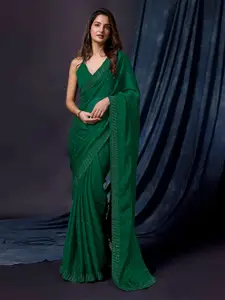 Trendmalls Embellished Beads and Stones Pure Chiffon Saree