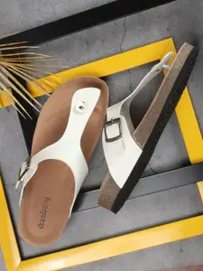 DressBerry White Open Toe T-Strap Flats