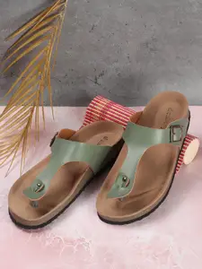 DressBerry Green Open Toe T-Strap Flats