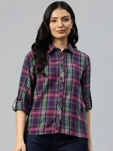 One Femme Straight Checked Roll-Up Sleeves Casual Shirt