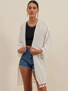 BIGDART Open Front Long Sleeves Tasselled Longline Shrug