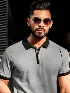 Maniac Striped Polo Collar Slim Fit Cotton T-shirt