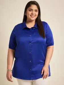 Sztori Plus Size Classic Spread Collar Short Sleeves Casual Shirt
