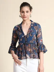 TOOCHKI Lapel Collar Paisley Print Flared Top