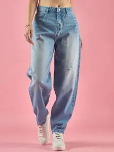 DressBerry Women Classic High-Rise Mildly Distressed Heavy Fade Jeans