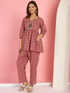 TAG 7 Printed Three Quarter Sleeve Tunic Top & Trouser Co-Ords
