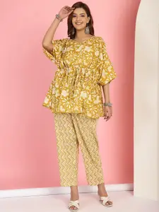 TAG 7 Printed Pure Cotton Round Neck Top & Flared Trouser Co-Ords