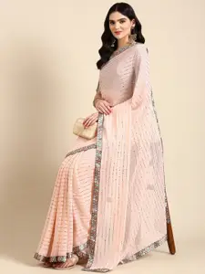 Ishin Striped Beads and Stones Poly Georgette Saree